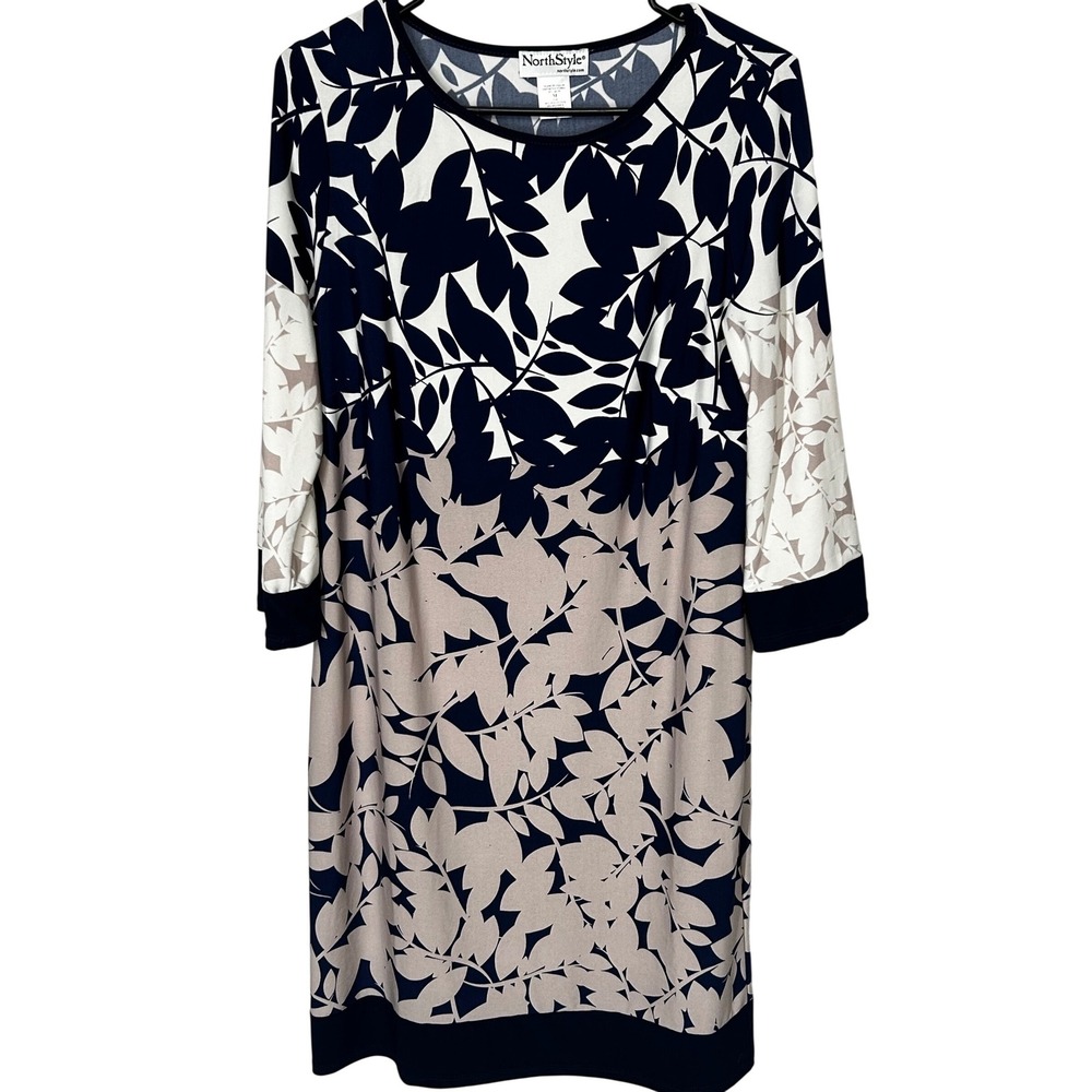 NorthStyle Leafy Patterned Stretchy Dress 3/4 Sleeves‎ Women's Size Medium